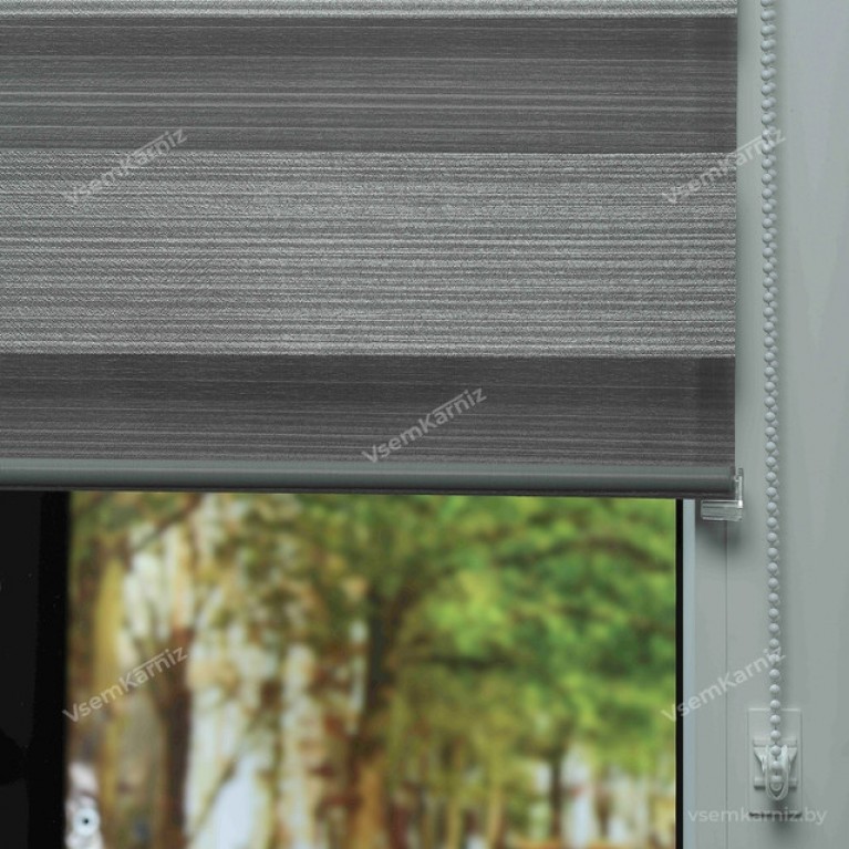 Рулонная штора LmDecor День-Ночь «Марсель 05» графитовый серый UNI 2 в алюминиевом коробе с направляющими