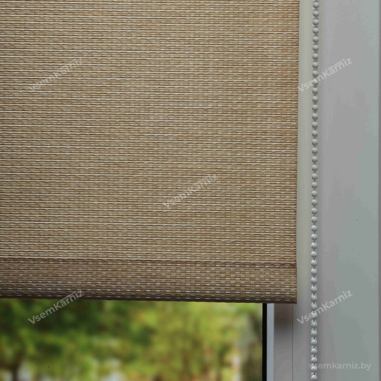 Рулонная штора LmDecor «Камелия 03» серо-песочная с комплектом алюминиевых направляющих