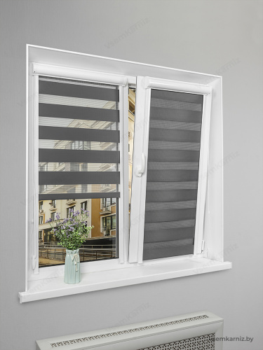 Рулонная штора LmDecor День-Ночь «Визави» Графитовая UNI 2 в алюминиевом коробе с направляющими