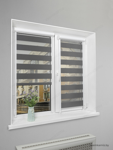 Рулонная штора LmDecor День-Ночь «Визави» Графитовая UNI 2 в алюминиевом коробе с направляющими фото 4