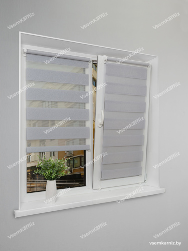 Рулонная штора LmDecor День-Ночь «Сити 02» светло-серая (индивидуальный размер)