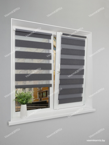 Рулонная штора LmDecor День-Ночь «Сити 03» графитовая (индивидуальный размер)