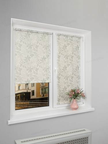 Рулонная штора LmDecor «Флауэр 02» бело-серая фото 3