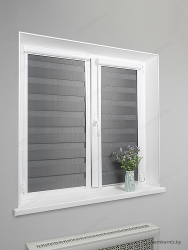 Рулонная штора LmDecor День-Ночь «Визави» Графитовая UNI 2 в алюминиевом коробе с направляющими фото 3