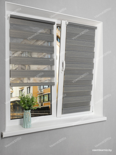 Рулонная штора LmDecor День-Ночь «Марсель 05» графитовый серый (индивидуальный размер)