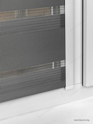 Рулонная штора LmDecor День-Ночь «Визави» Графитовая UNI 2 в алюминиевом коробе с направляющими фото 6